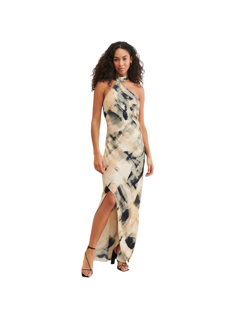 Free People Let Me Be Halter Abstract Backless Slip Watercolor Maxi Dress S NWT